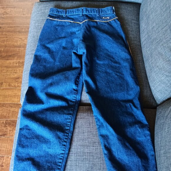 Rare Vintage Dark Blue Denim Fancy Ass Jeans Gold Trim Piping 100% Cotton - Picture 3 of 12
